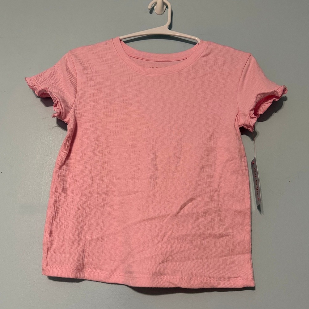 Cat & Jack Girl's M/8 Light Pink Crinkle Texture Ruffle Sleeve Top 2345